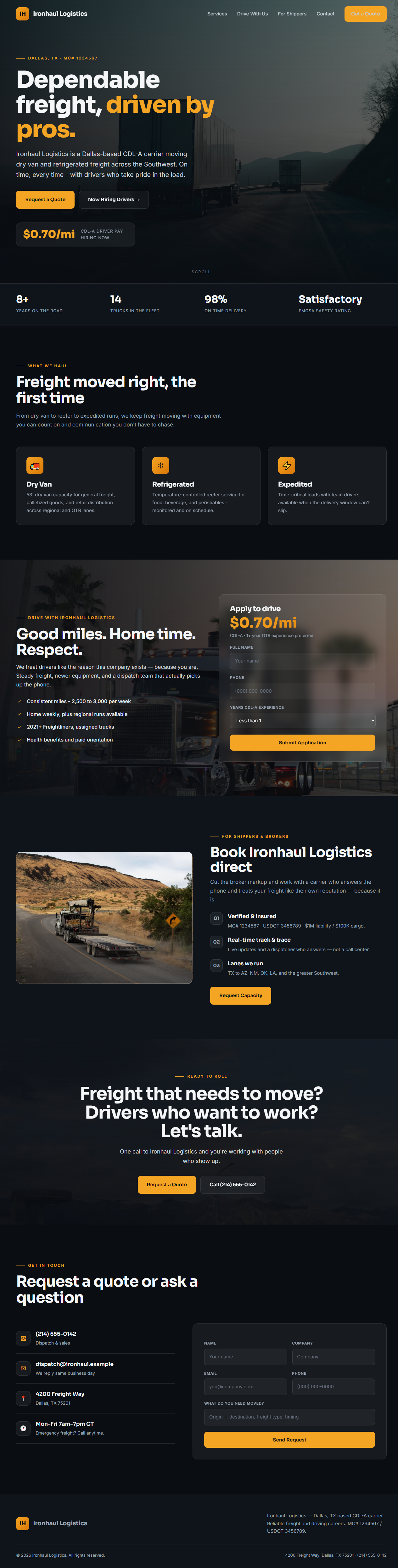 Ironhaul Logistics website