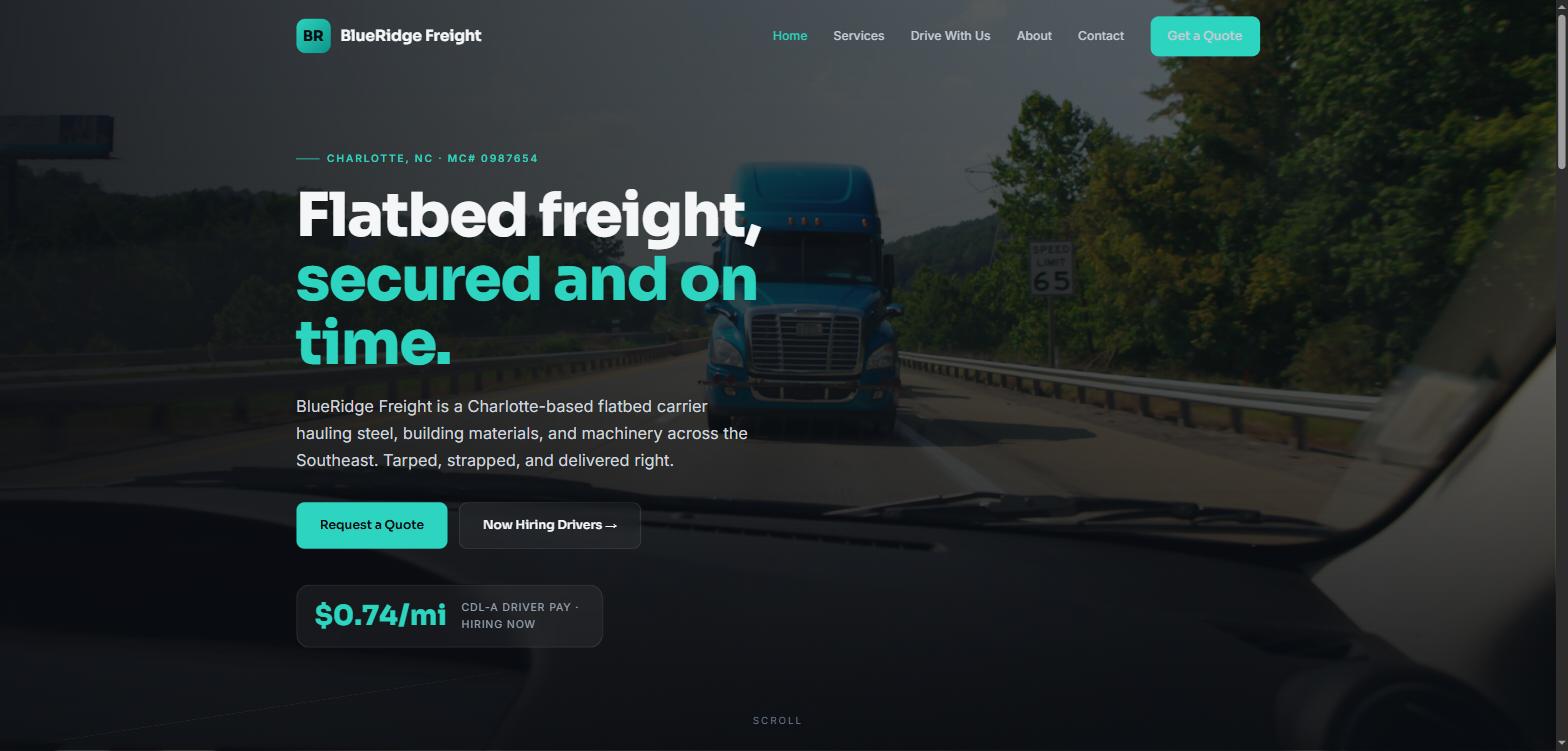 BlueRidge Freight website homepage