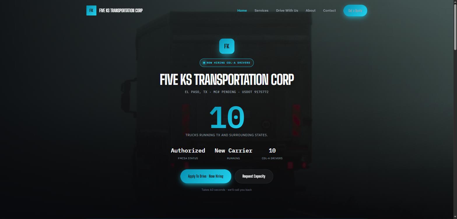 Five KS Transportation Corp website homepage