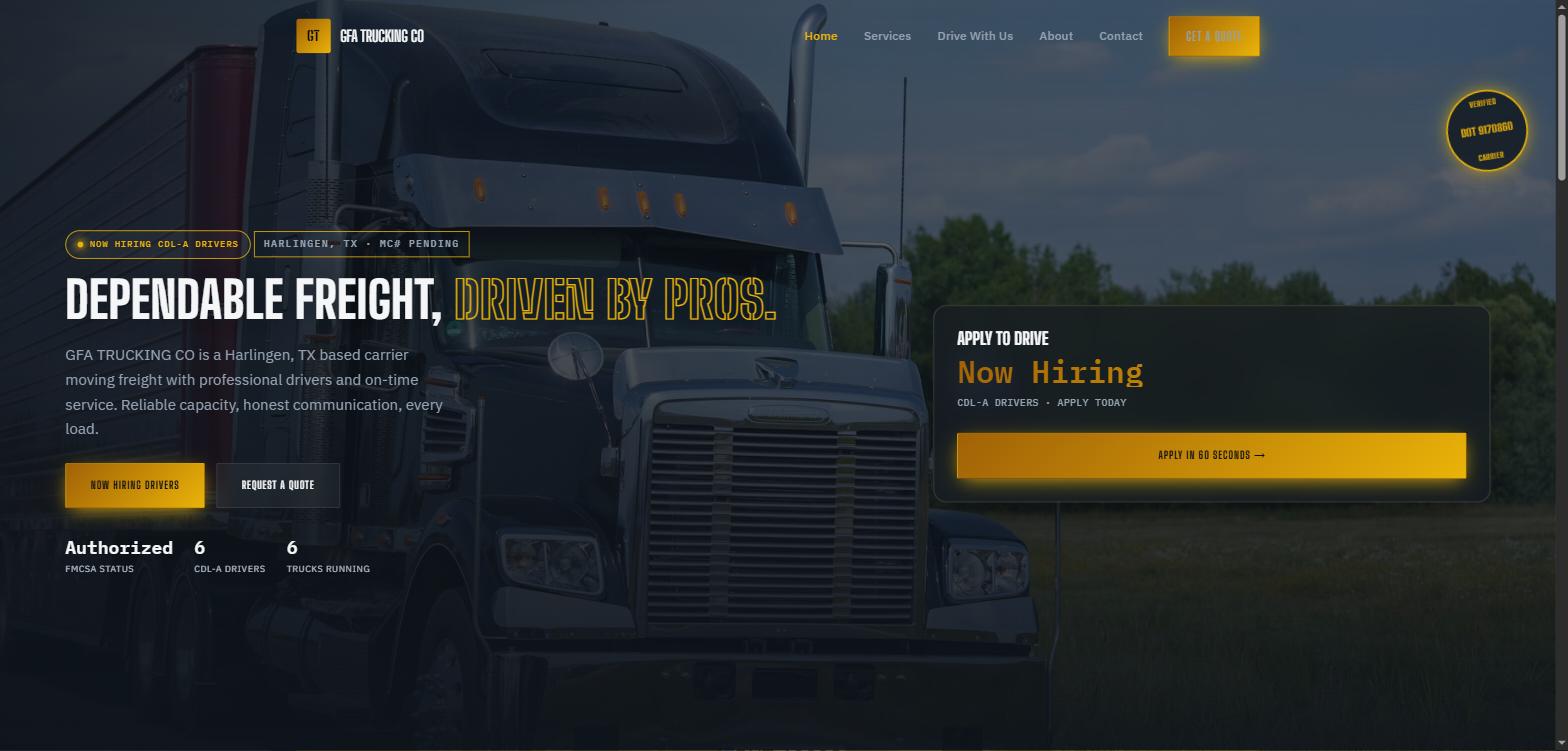 GFA Trucking Co website homepage